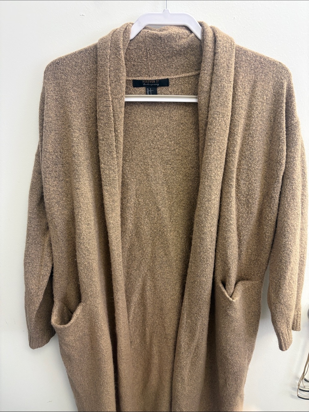 Forever 21 Tan Open-Front Shawl Collar Cardigan